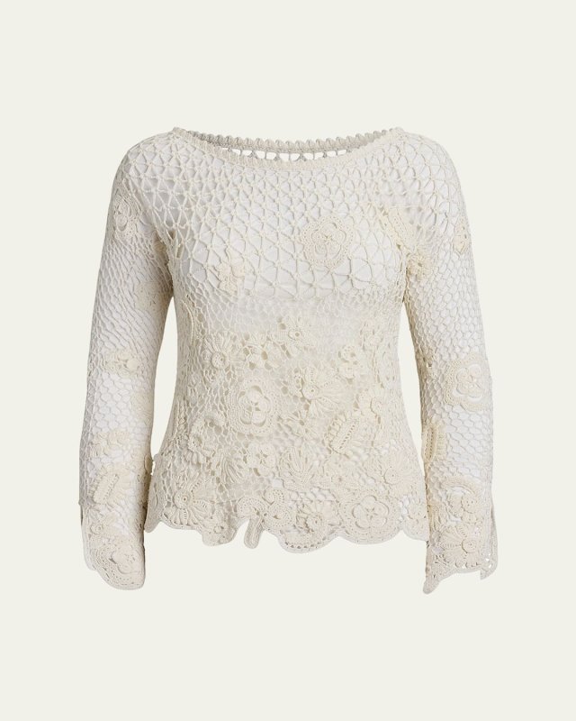 Floral Crochet Dolman-Sleeve Sweater